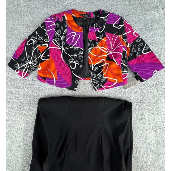 AGB Petite 2-Piece Black Sheath Dress With Vibrant Abstract Print Bolero Jacket - Picture 5 of 16
